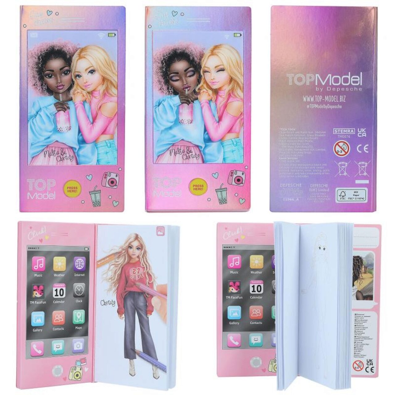TOPModel Mini Malbuch mit Sound, Handy-Look mit Wackelbild Malia und Christy, Depesche