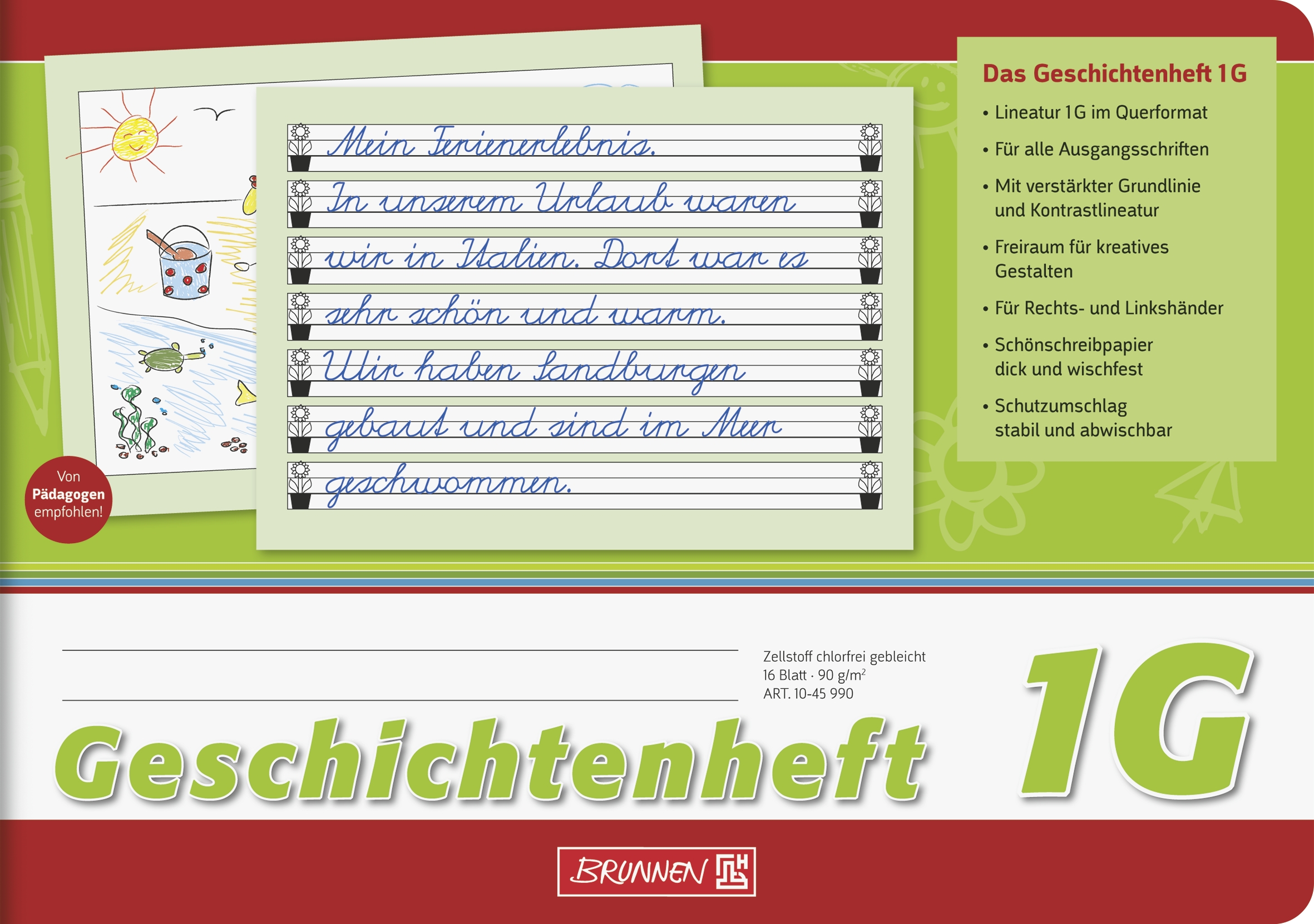 Geschichtenheft A5quer Lin1G 16Bl BRUNNEN