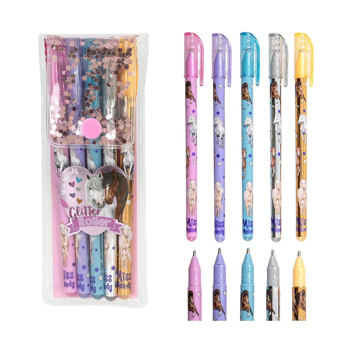 Miss Melody Glitter Gel Roller, Set mit 5 Glitzer-Stifte, Depesche