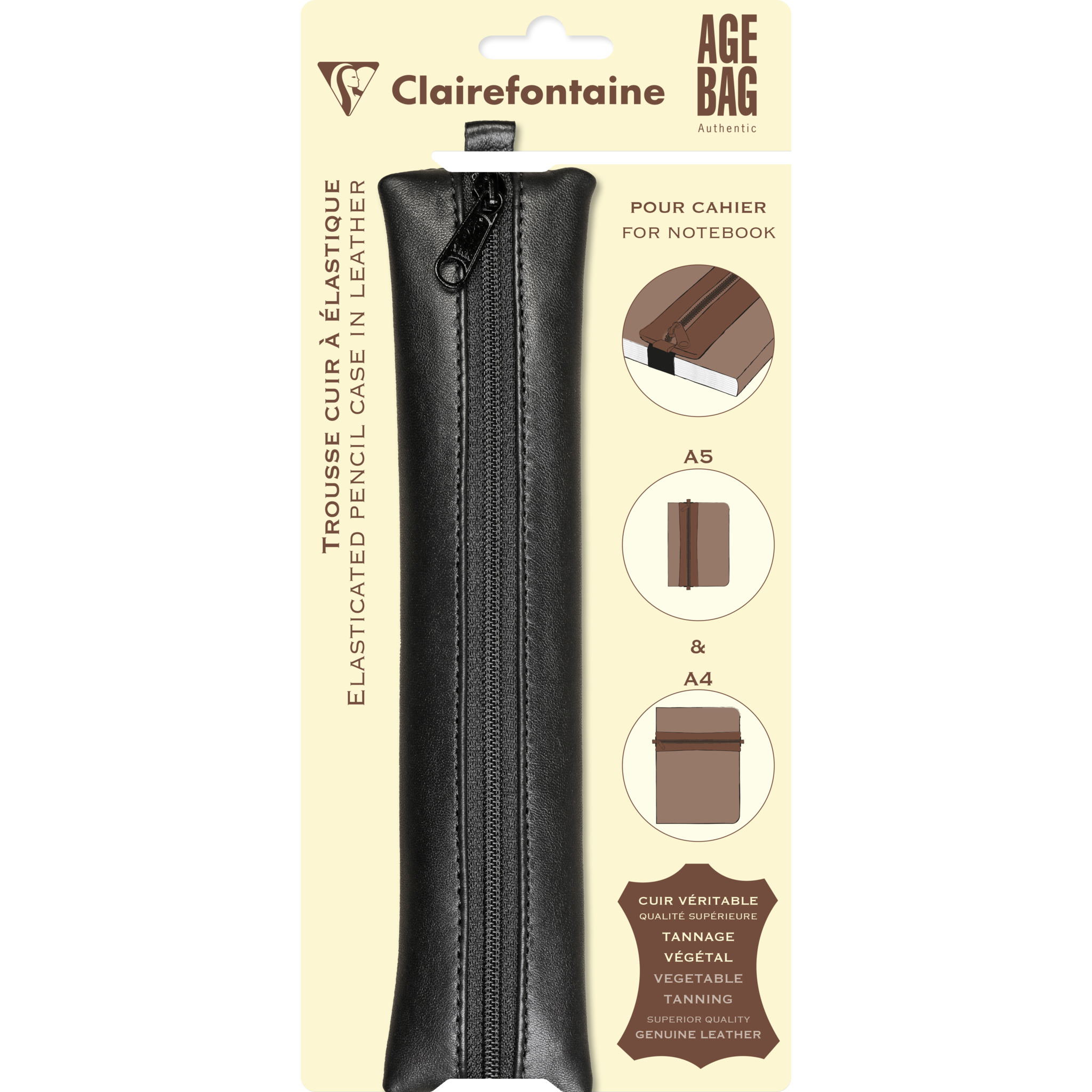 Stifteetui AgeBag schwarz Leder, 20x4cm, Gummizug