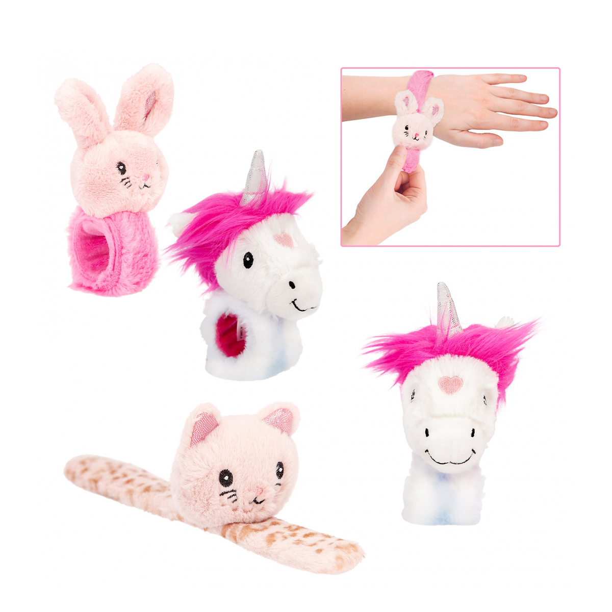 Princess Mimi Klipp Klapp Armband aus Plüsch, Prinzessin Mimi Plüscharmband. Häschen, Einhorn oder K