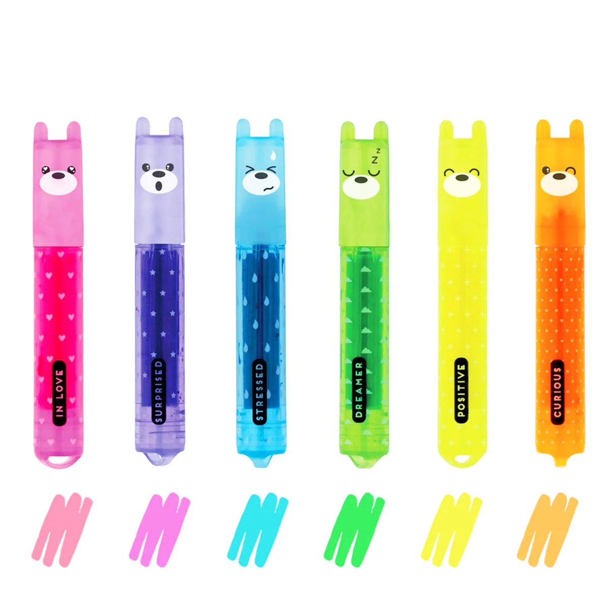Legami Textmarker Teddy, 6 Mini Textmarker im Set, Teddy‘s Mood