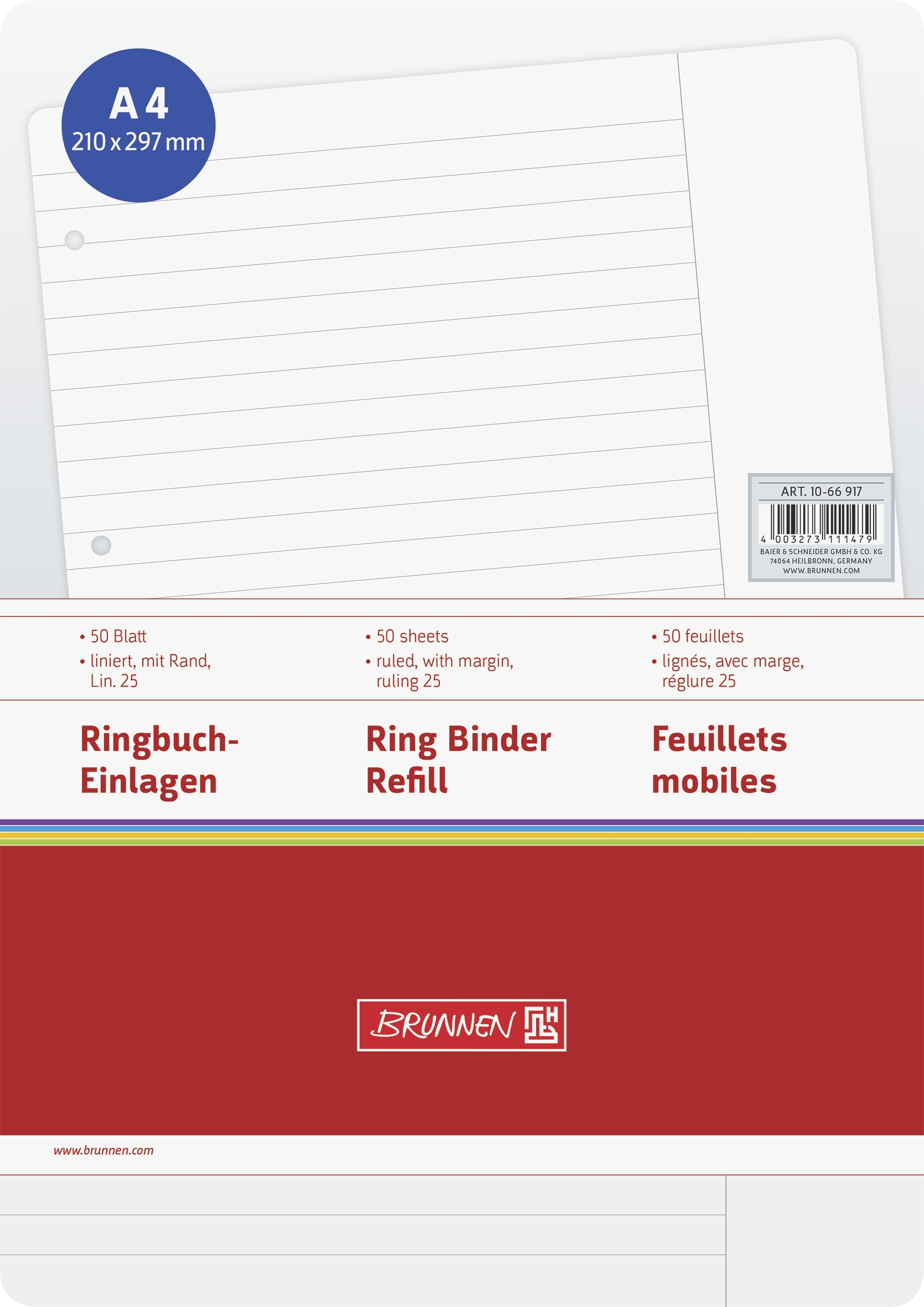Brunnen Ringbucheinlage A4 liniert mit Rand Lin.25