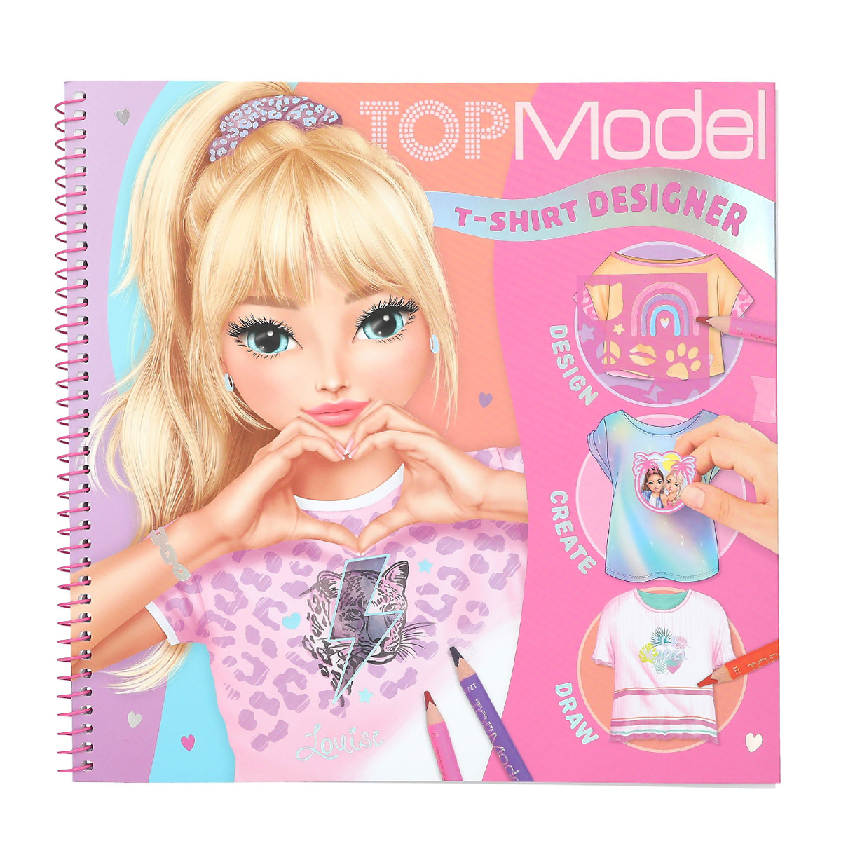 TOPModel T-Shirt Designer Malbuch mit Schablone, 2 Stickerbogen und Malvorlagen, Depesche