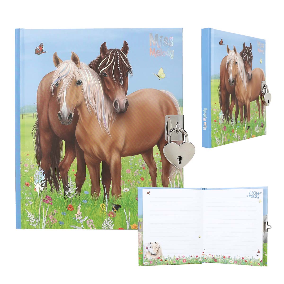 Miss Melody Tagebuch mit Pferde auf einer bunten Blumenwiese, Herzschloss, Depesche