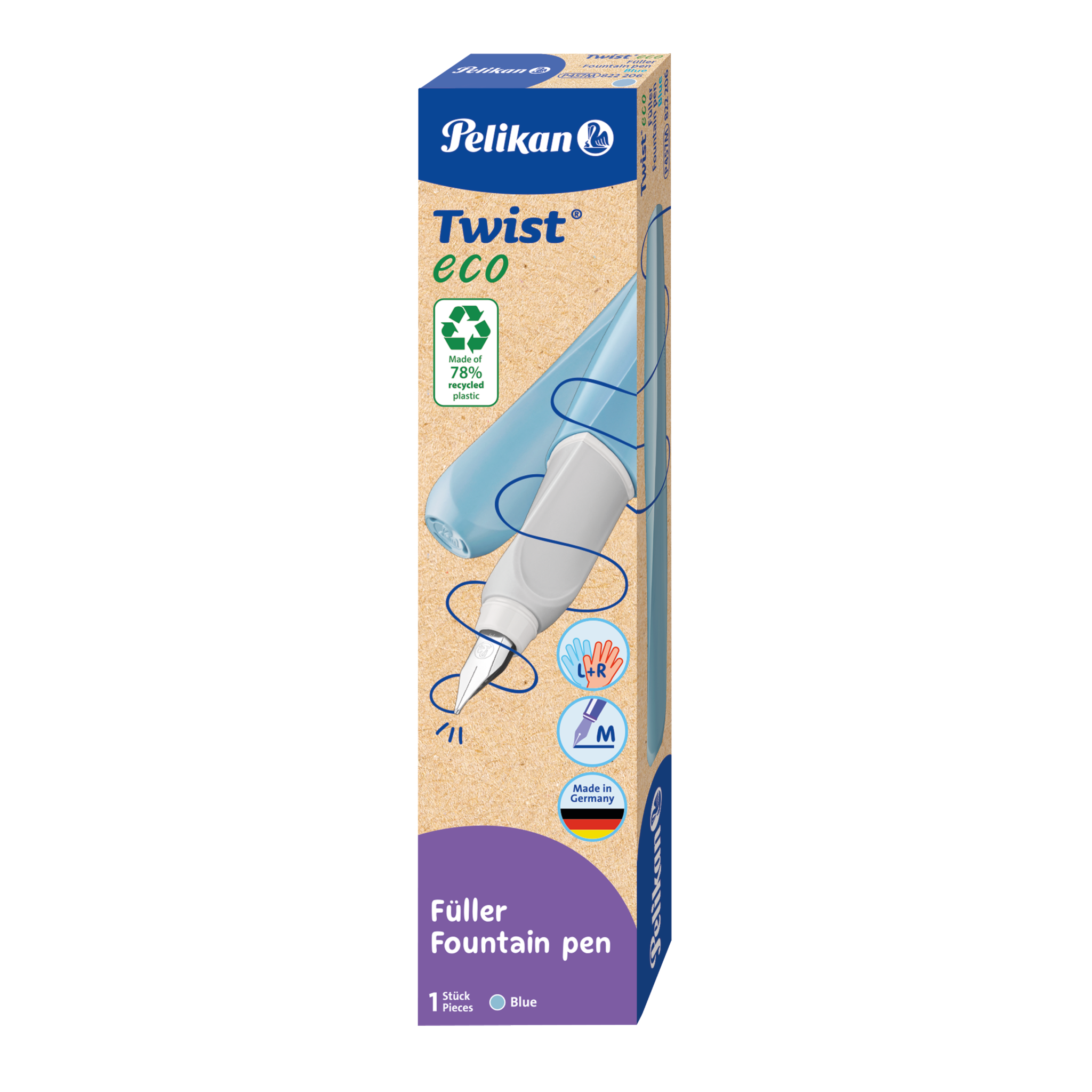 Füllhalter (Patronenfüllsystem) Pelikan Twist® eco Füller für Rechts- und Linkshänder, blue, Feder M