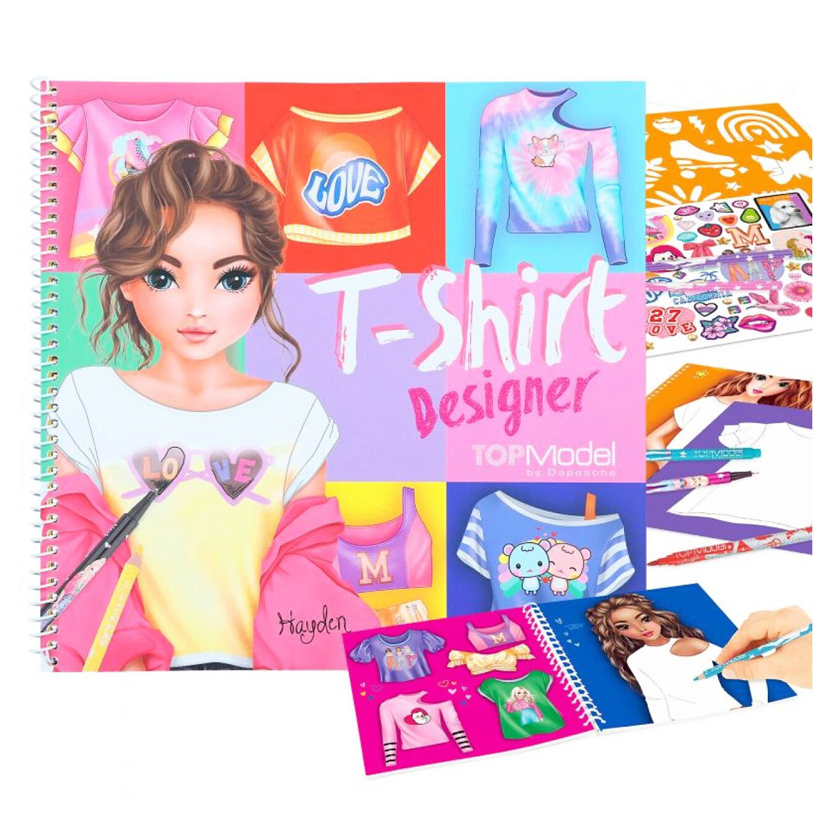 TOPModel T-Shirt Designer Malbuch mit Schablone, Sticker und Malvorlagen, Depesche