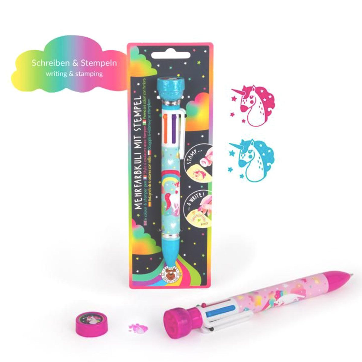 Mehrfarbenkuli Einhorn, Dreamland Mehrfarbkuli 6-farbig mit Stempel, Trendhaus