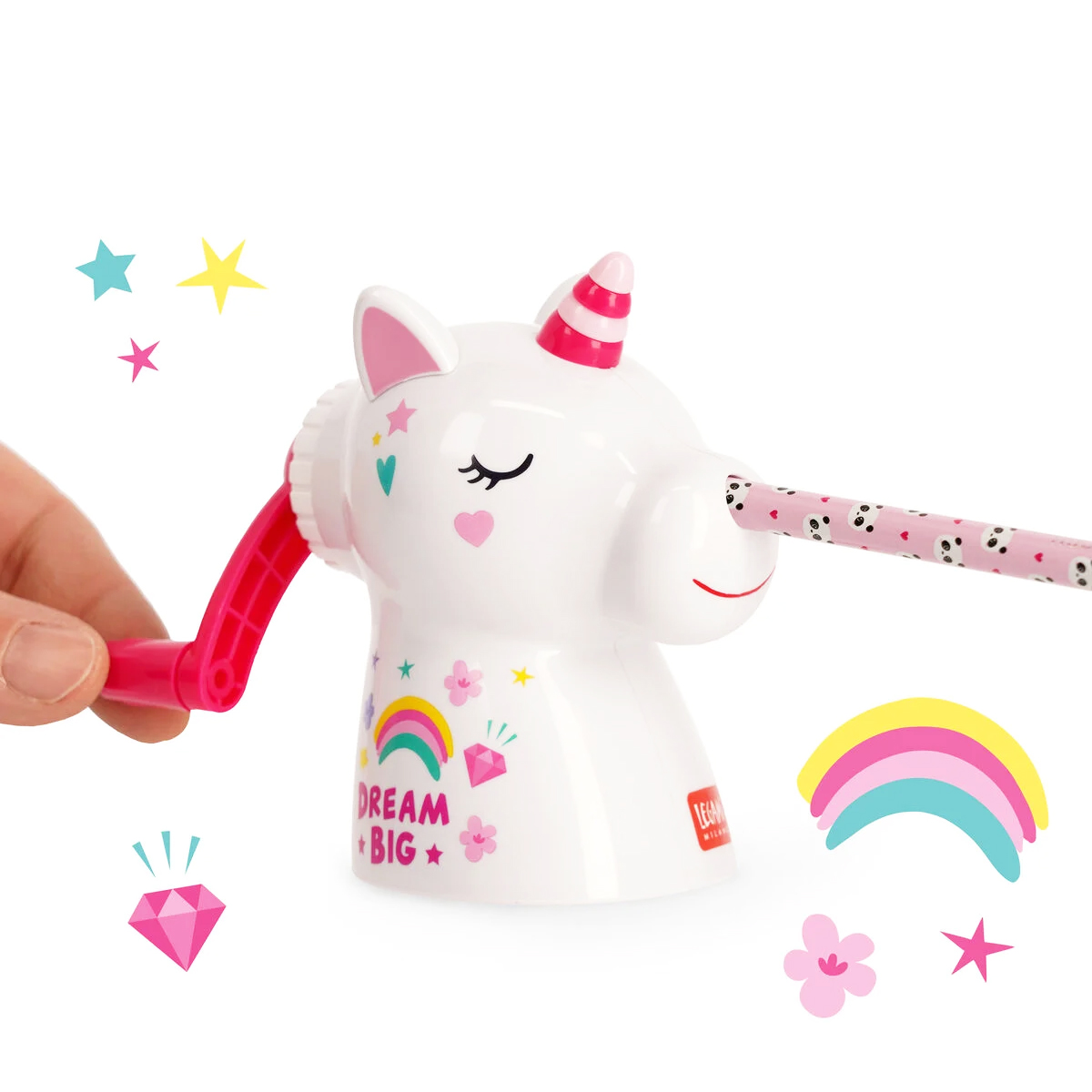 Legami Anspitzer Big Unicorn mit Handkurbel - Dream Big Einhorn