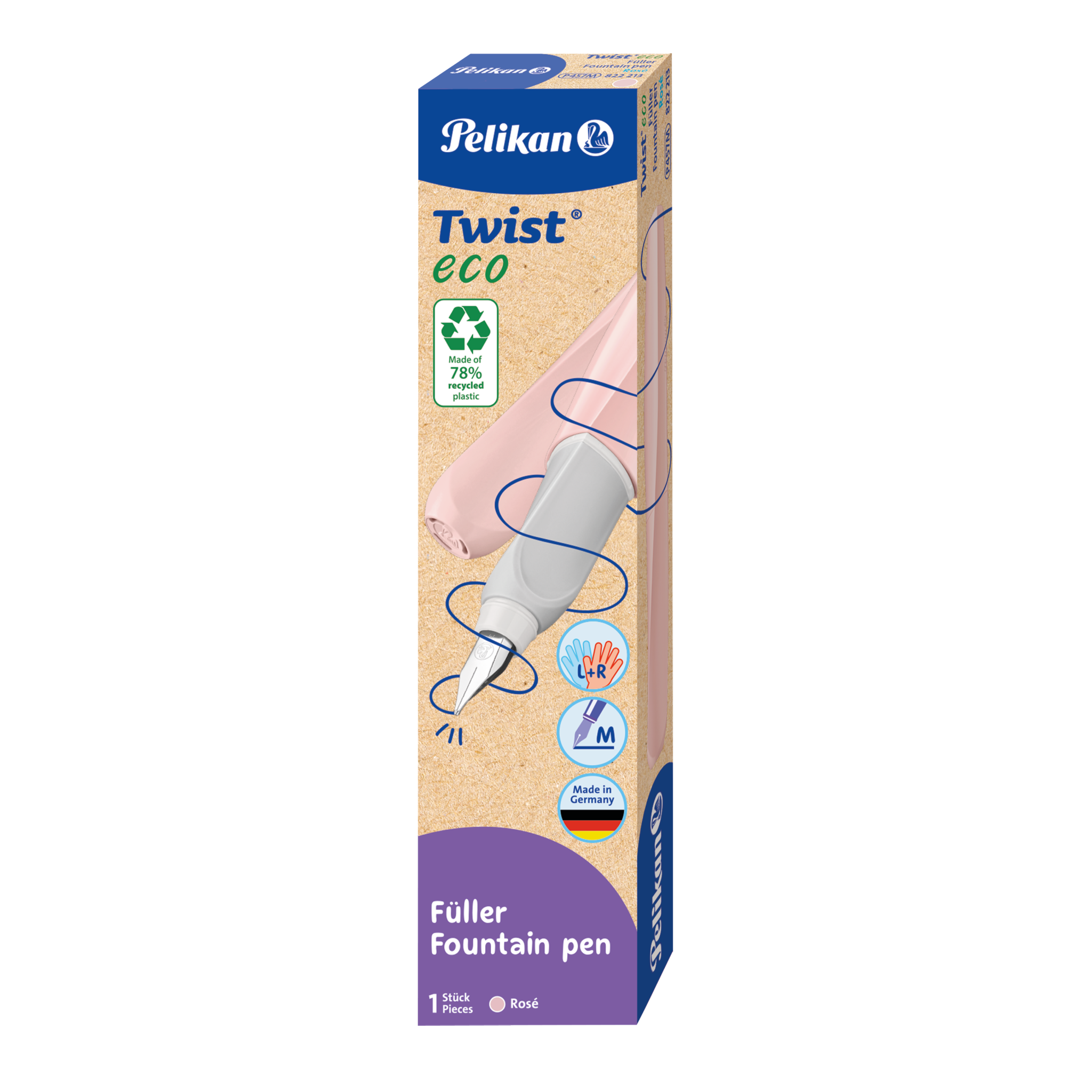 Füllhalter (Patronenfüllsystem) Pelikan Twist® eco Füller für Rechts- und Linkshänder, rosé, Feder M