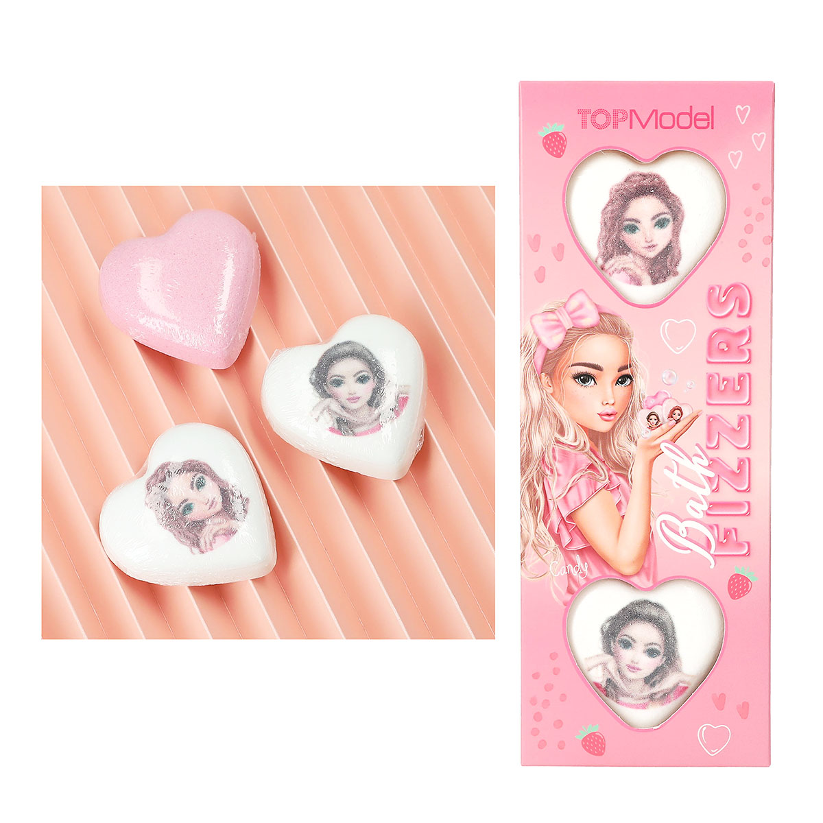 TOPModel bedruckte Badebombe BEAUTY and ME, herzförmige Badekugel mit Erdbeerduft, Depesche