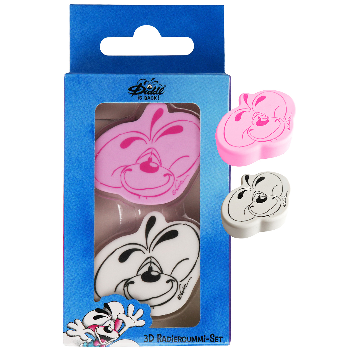 Diddl Radiergummi 3D, Rosa und Weiß, 2/Set