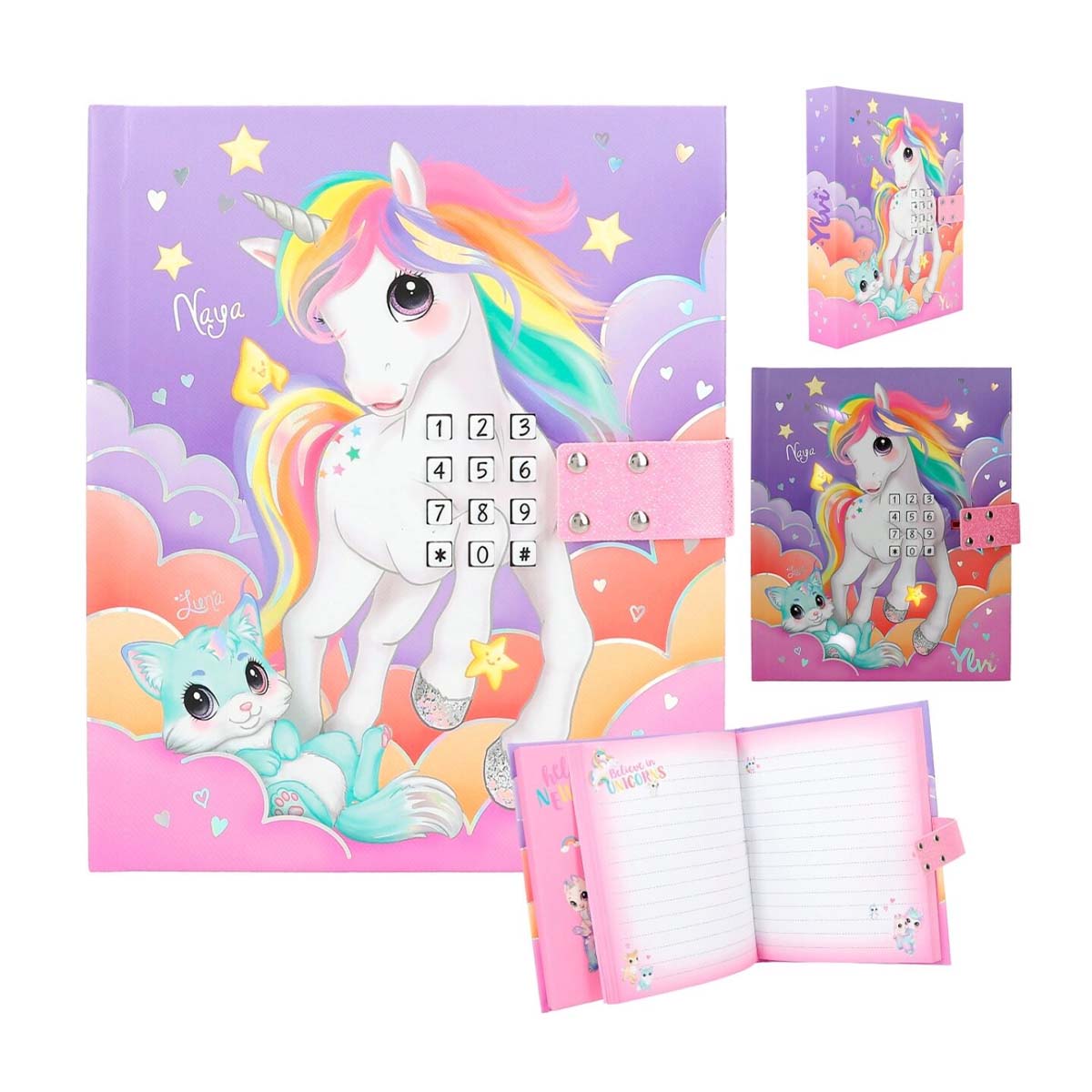 Ylvi Tagebuch Einhorn Nala und Kätzchen Luna, Tagebuch mit LED, Sound und Code, Depesche