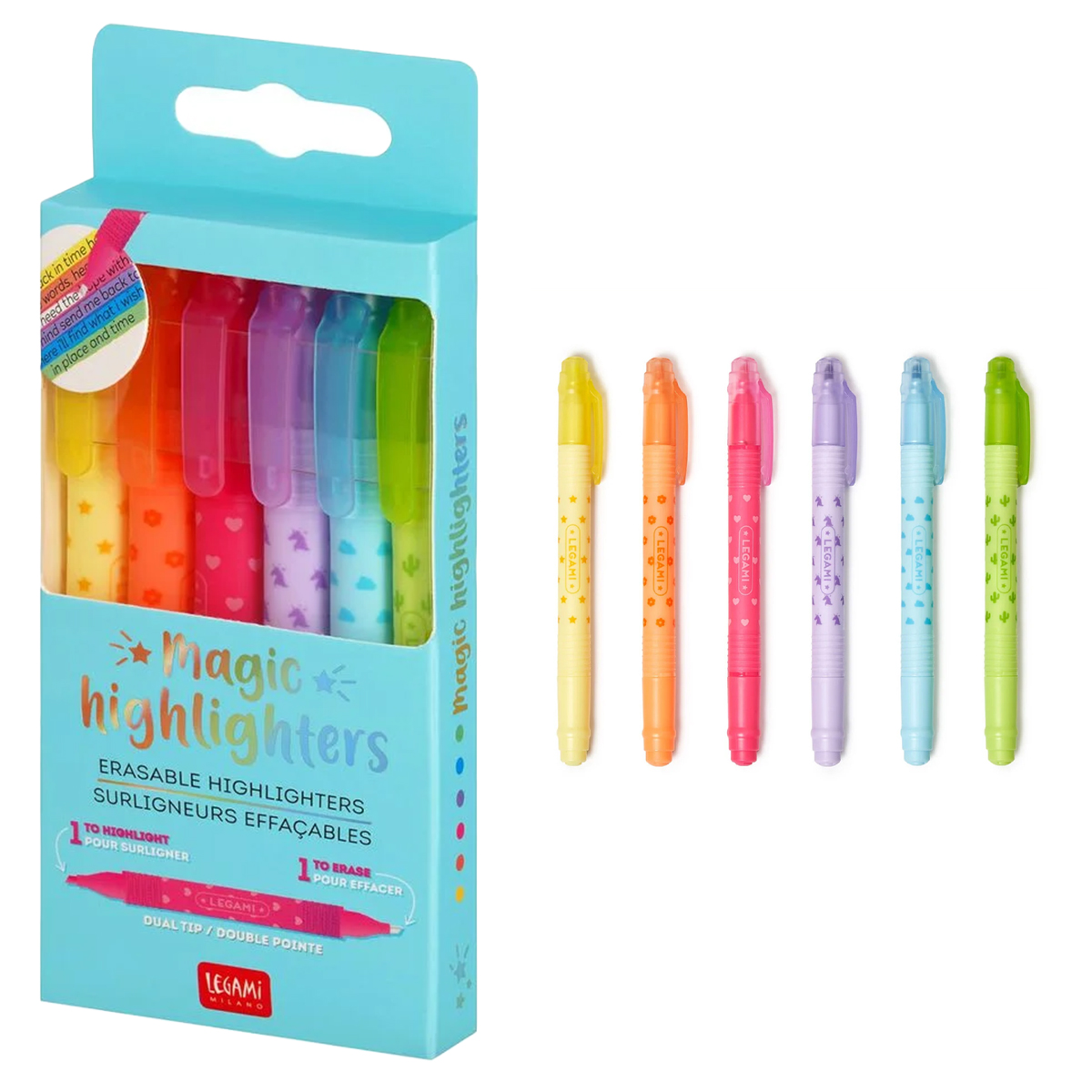 Legami Set mit 6 löschbaren Textmarkern, Magic Highlighters bunt