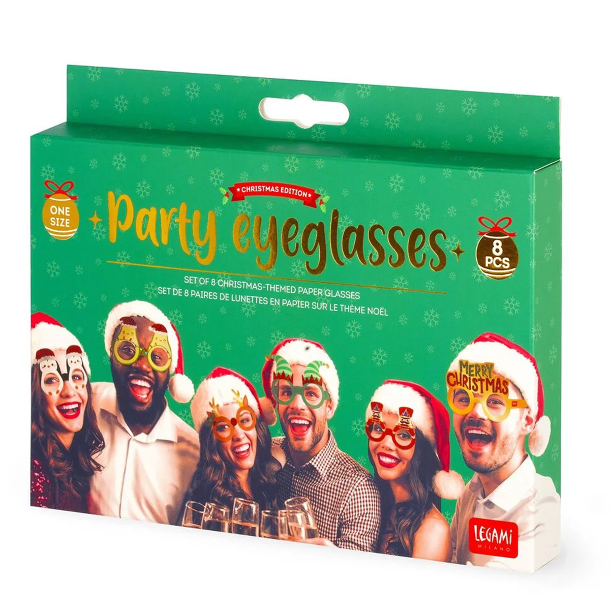 Legami Set mit 8 Weihnachtsbrillen aus Papier, Party Eyeglasses