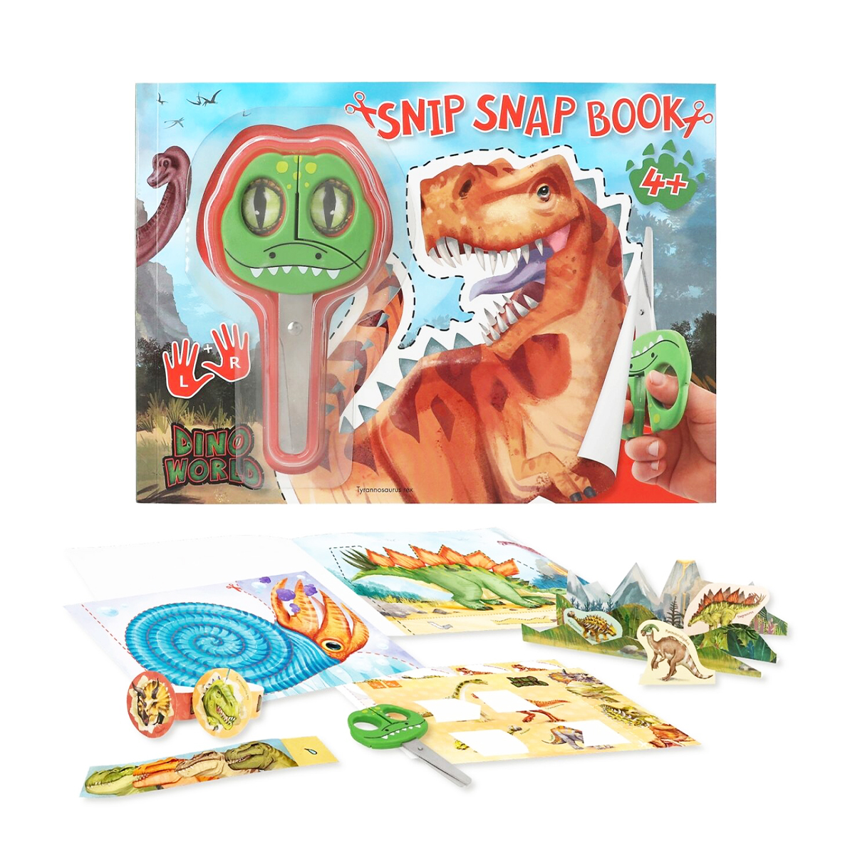 Dino World Snip Snap Bastelbuch, Kreativbuch mit Dino-Motiven und Dino-Schere Schnipp-schnapp, Depes