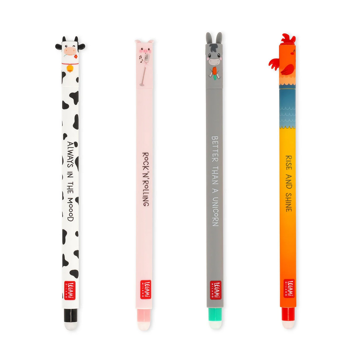 Legami Set mit 4 Löschbaren Gelstiften Sweet Animal Farm - Erasable Pen Bauernhof, Set/4