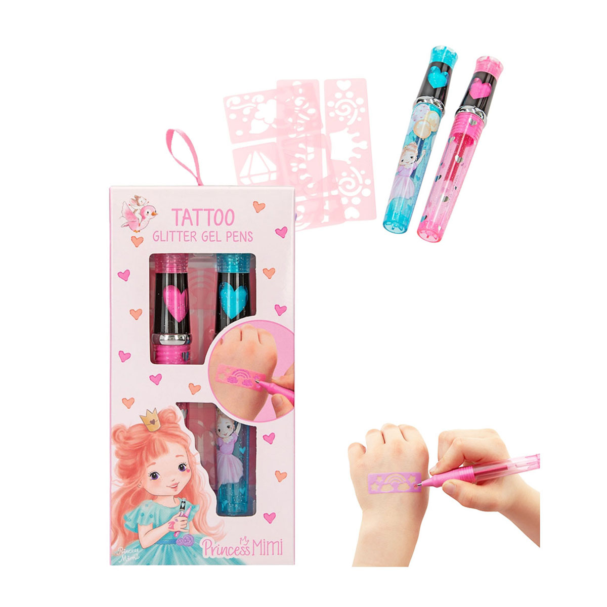 Princess Mimi Tattoo Glitzer Gelstifte, Prinzessin Mimi's 2 Gelstifte und 6 Schablonen, Depesche