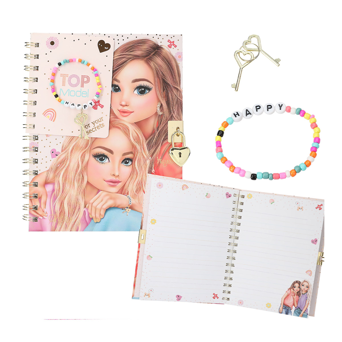 TOPModel Tagebuch mit Schloss, Stickerbogen und Armband, Depesche