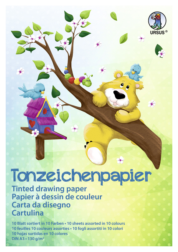 Tonzeichenpapier, DIN A3, 130 g/qm, 10 Blatt sortiert, Ursus