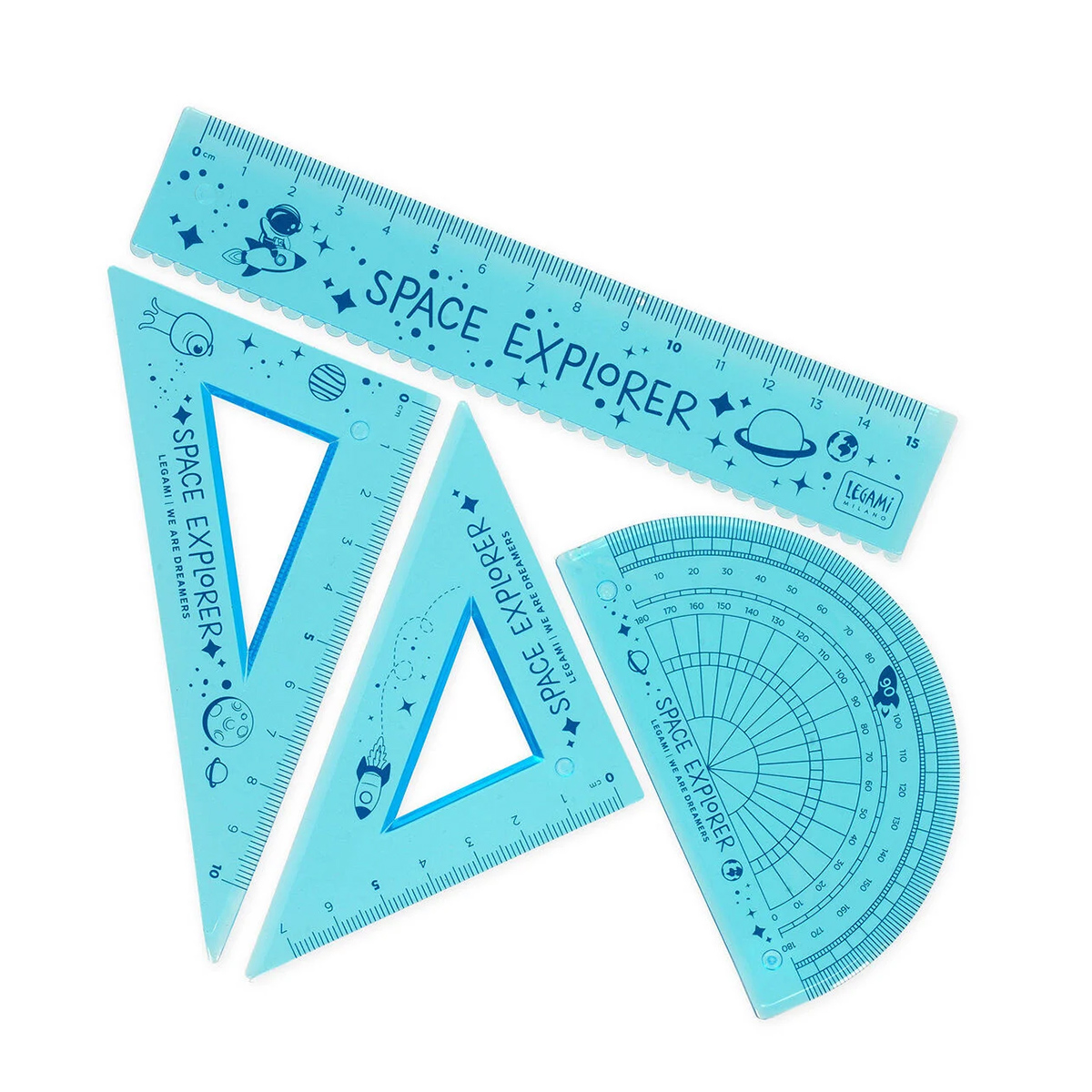 Legami Geometrieset Space You Rule! Super flexibles 4-teiliges blaues Space Set 