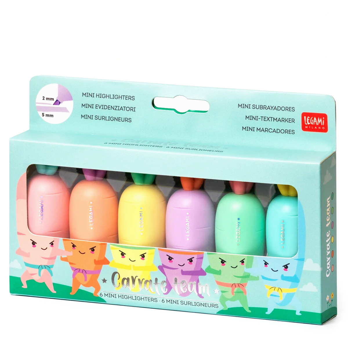 Legami Textmarker Karotten, Mini Textmarker im 6er-Set in Karottenform Carrate Team