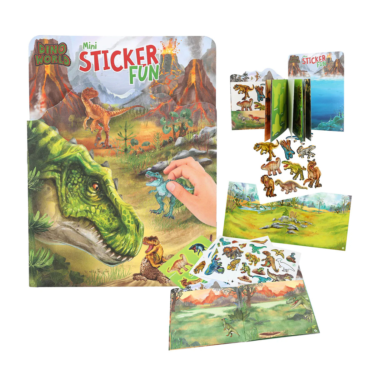 Dino World Mini Sticker Fun, Stickerbuch mit 6 Dinosaurier-Sticker-Bögen, Depesche