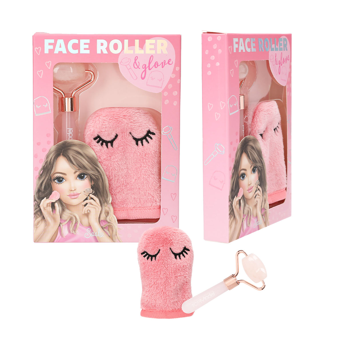 TOPModel Gesichtsroller Set BEAUTY and ME, Rosenquarz-Rolle mit Beauty Handschuh, Depesche