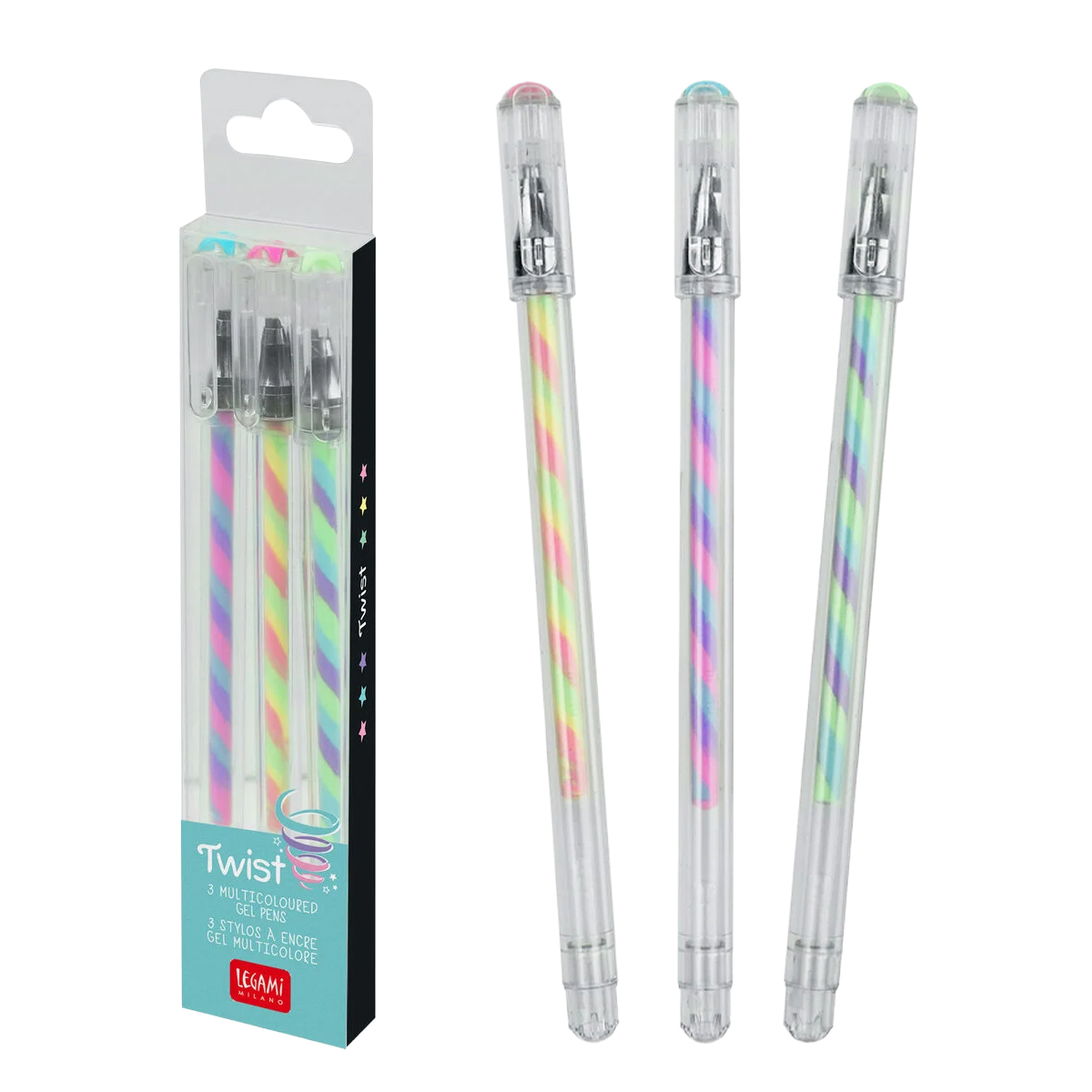 Legami Set mit 3 mehrfarbigen Gelstiften Twist, Regenbogen