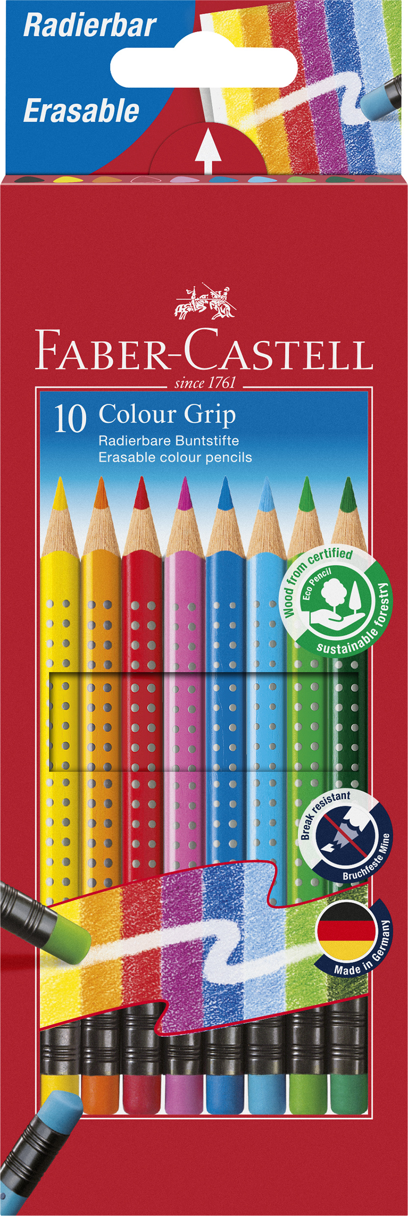 Faber-Castell Colour Grip 10er Kartonetui Radierbare Buntstifte