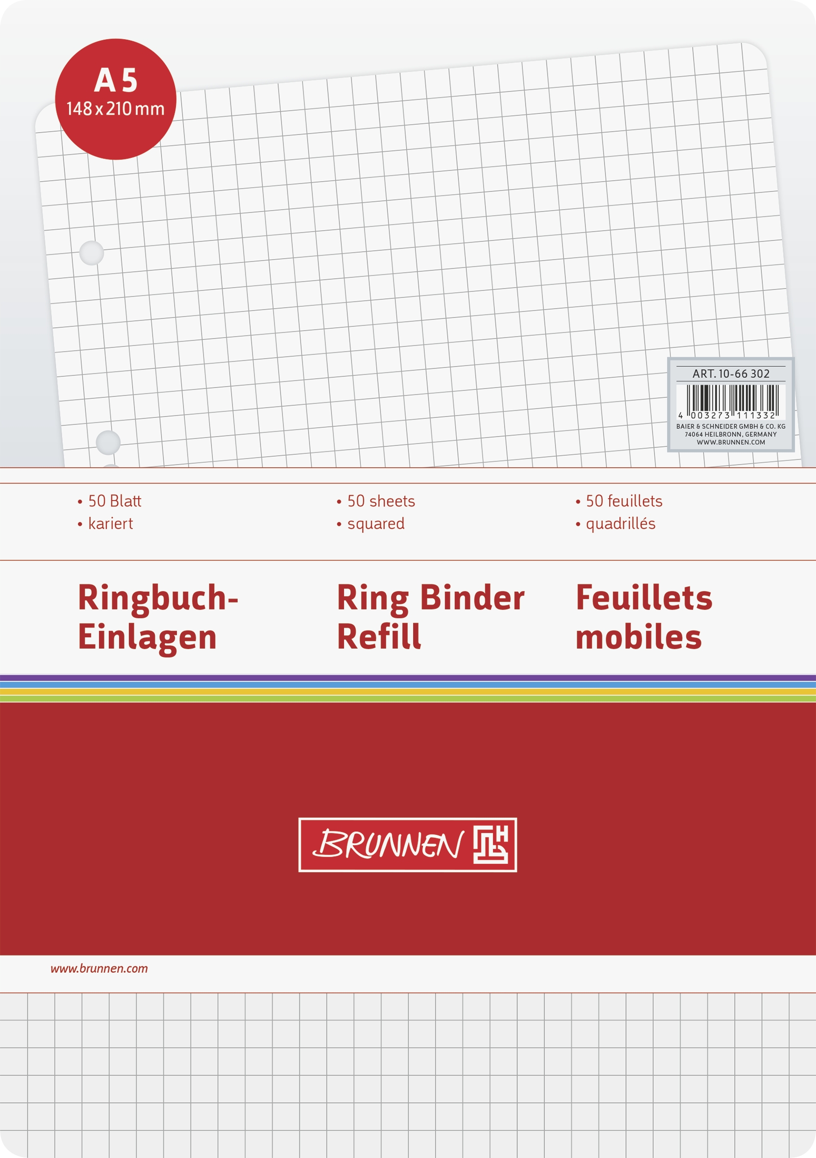 Brunnen Ringbucheinlage A5 kariert 50Bl