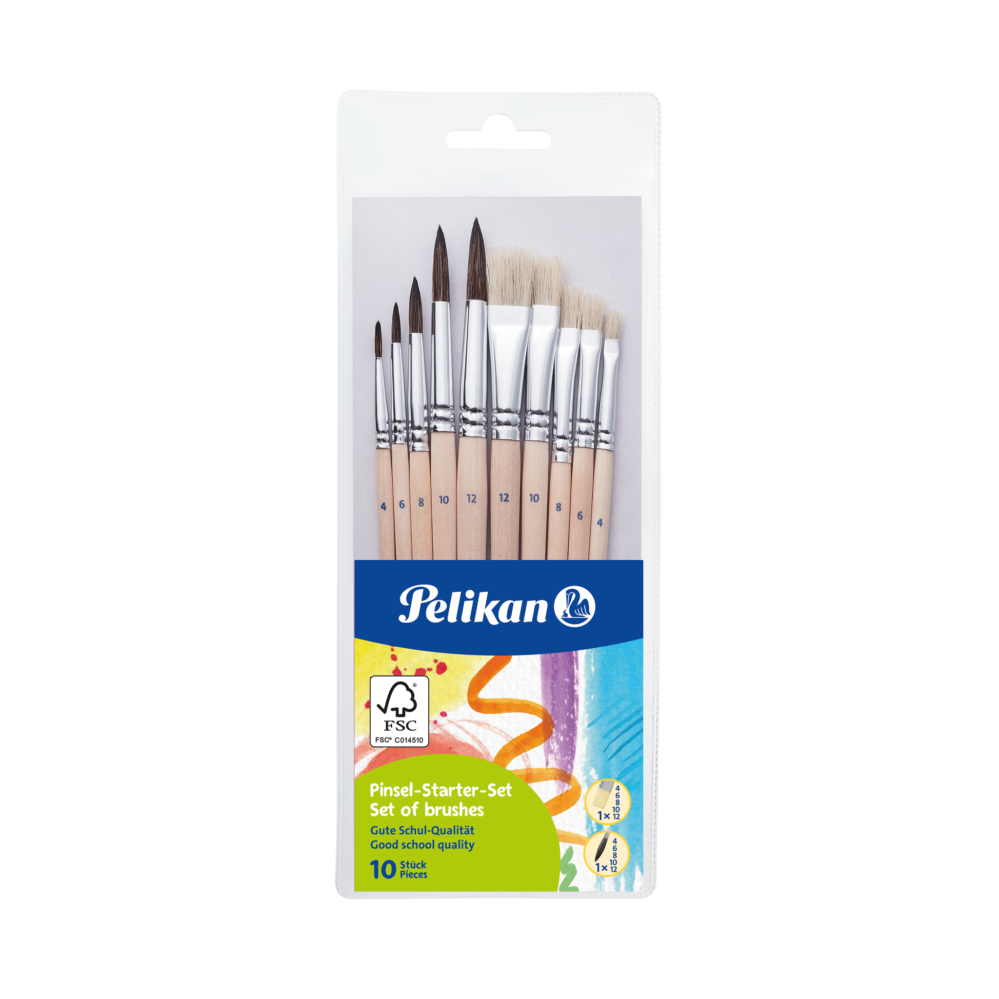 Pelikan Pinselset mit 5 Haarpinseln und 5 Borstenpinseln