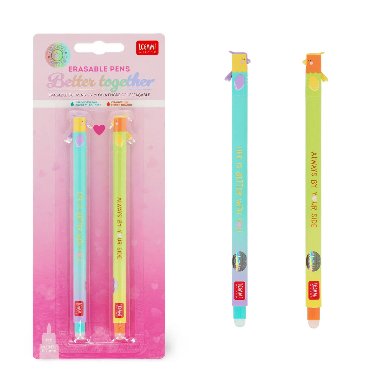 Legami Set mit 2 Löschbaren Gelstiften, Better Together, Erasable Pen, limitierte Edition