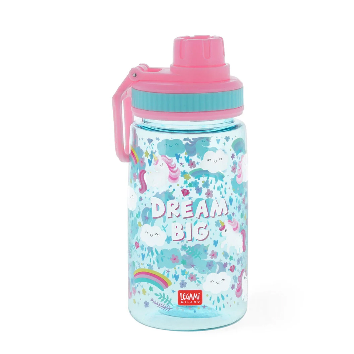 Legami Trinkflasche Einhorn, Kinder-Trinkflasche Let's Drink mit Unicorn-Motiv