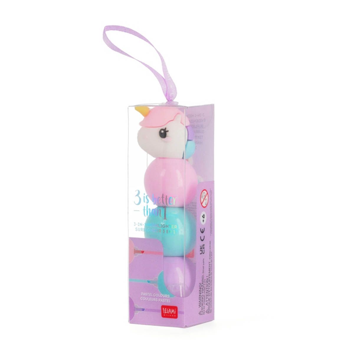 Legami Textmarker Einhorn, 3-in-1-Marker, 3 is Better Than 1 mit Unicorn-Motiv