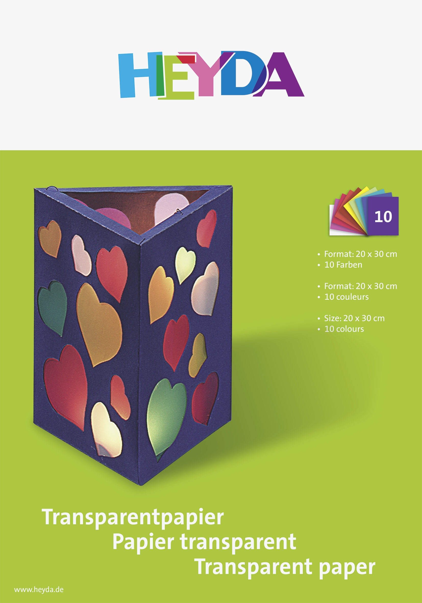 Transpartentpapier, 10 Farben sortiert, Bastelmappe A4 Pergamin Heyda