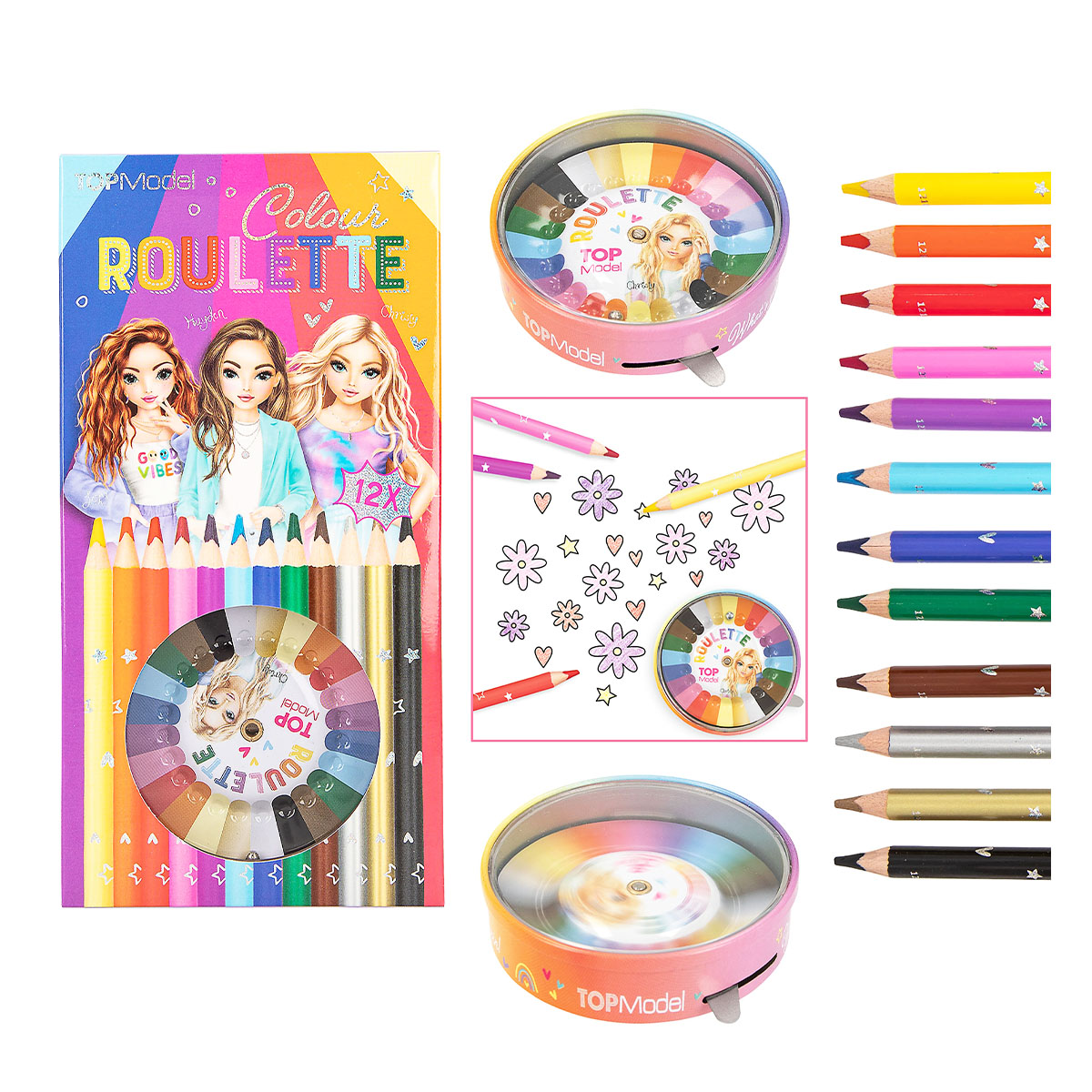 TOPModel Colour Roulette und 12 farbenfrohen Buntstiften, Depesche