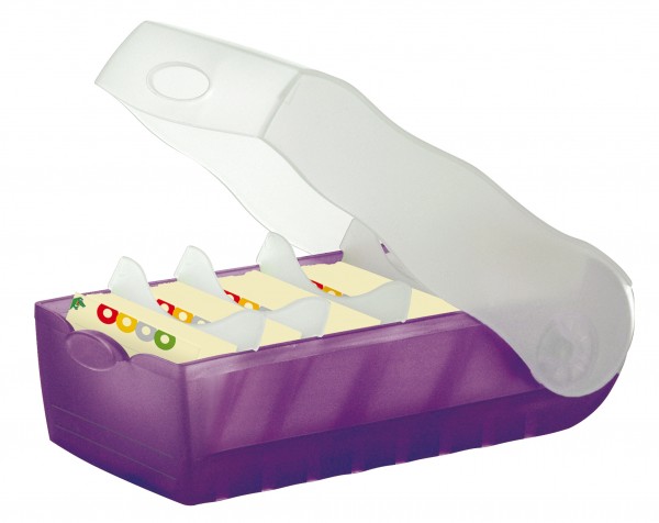 Karteibox CROCO A8, transl.-lila mit 5 Stützen und 100 Karten HAN