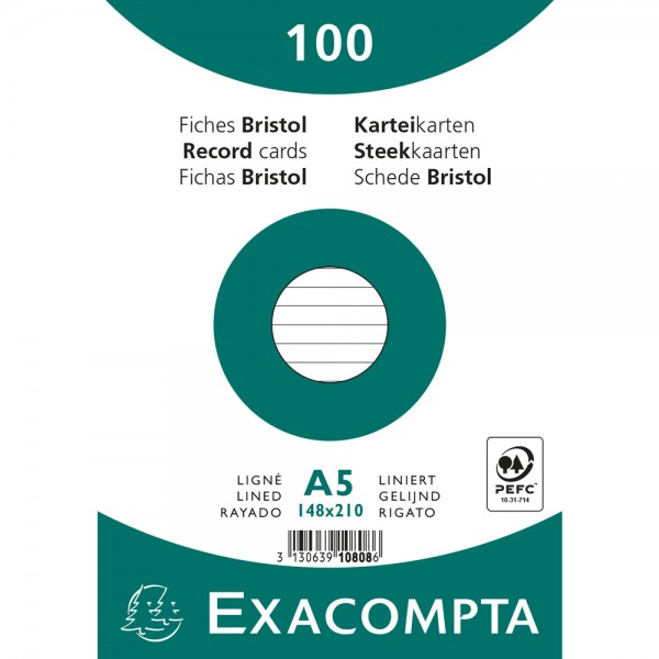Karteikarten A5 lin 100St/Pkg weiss Exacompta