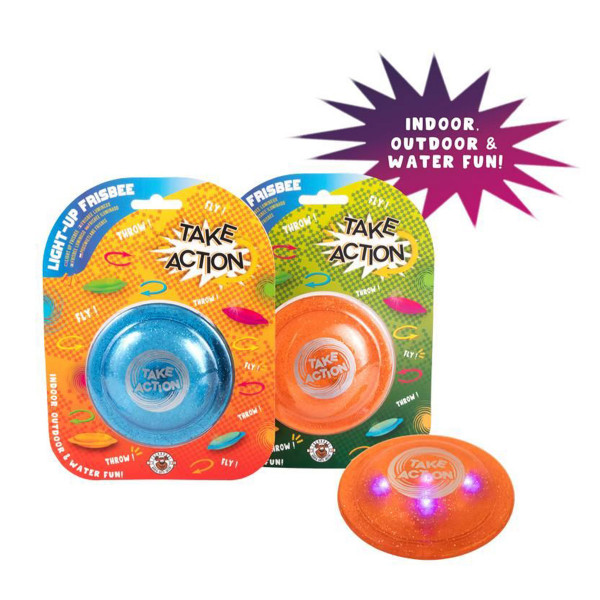 Glitzerde Frisbee mit Lichteffekt, TAKE ACTION Pocket Light-Up Frisbee In- &amp; Outdoor, Trendhaus