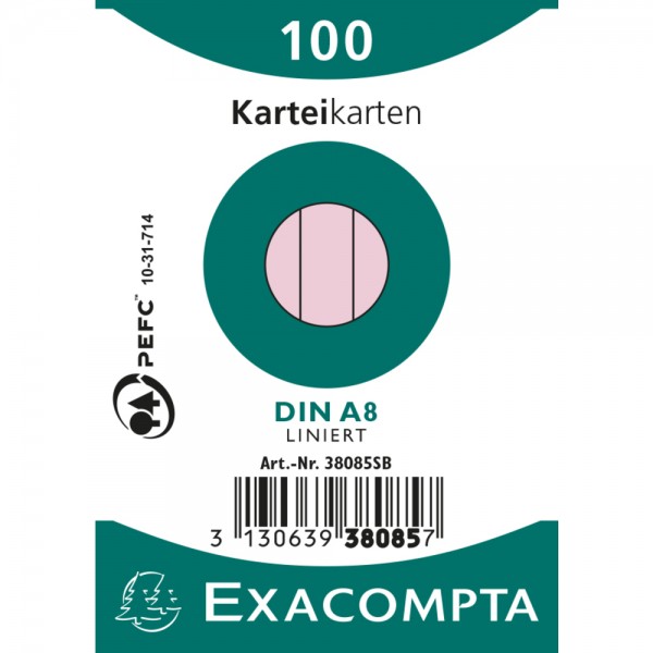 Karteikarten A8 liniert rosa 100St Exacompta