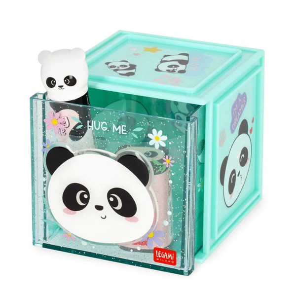 Legami Erweiterbare Schreibtischbox Cutie Cube Panda, Box Panda für Krims Krams