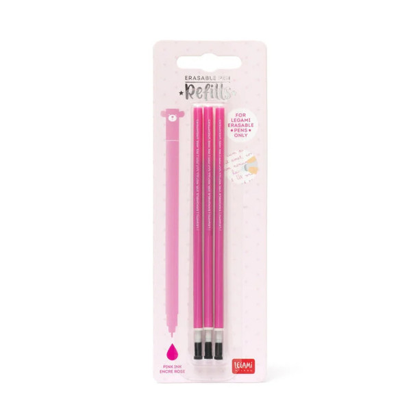 Legami Ersatzmine für den Löschbaren Gelstift, Set/3 Stifte mit rosa thermoempfindlicher Tinte
