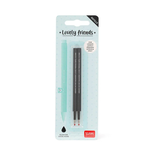 Legami Nachfüllminen schwarz, Set mit 2 Ersatzpatronen für Gelstift Lovely Friends - Schwarze Tinte