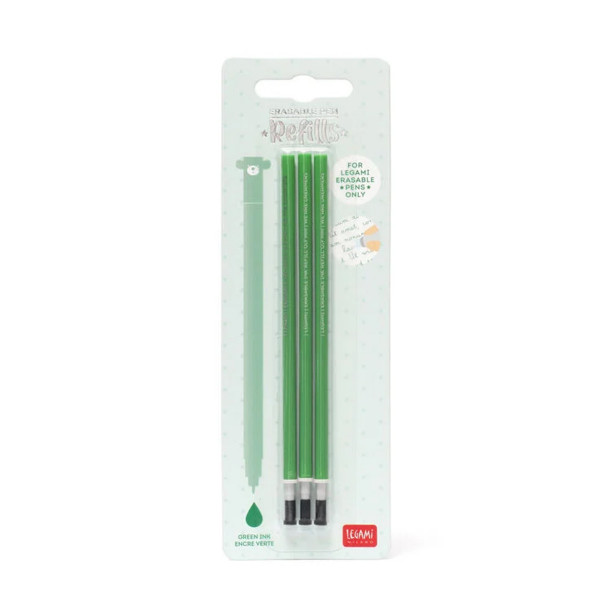 Legami Ersatzmine für den Löschbaren Gelstift, Set/3 Stifte mit grüner thermoempfindlicher Tinte