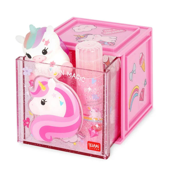 Legami Erweiterbare Schreibtischbox Cutie Cube Unicorn, Box Einhorn für Krims Krams