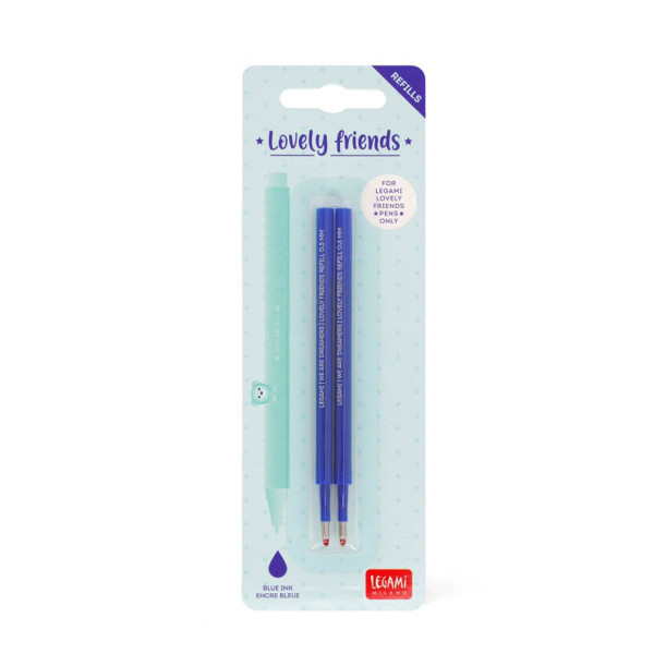 Legami Nachfüllminen blau, Set mit 2 Ersatzpatronen für Gelstift Lovely Friends - Blaue Tinte