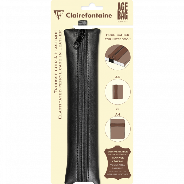 Stifteetui AgeBag schwarz Leder, 20x4cm, Gummizug