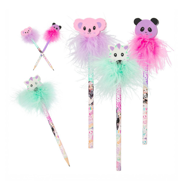 TOPModel Bleistift Wild mit Radier-Topper und bunten Federn: Koala, Panda oder Zebra, Depesche
