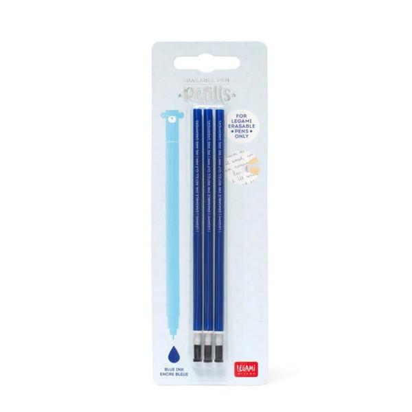 Legami Ersatzmine für den Löschbaren Gelstift, Set/3 Stifte mit blauer thermoempfindlicher Tinte 